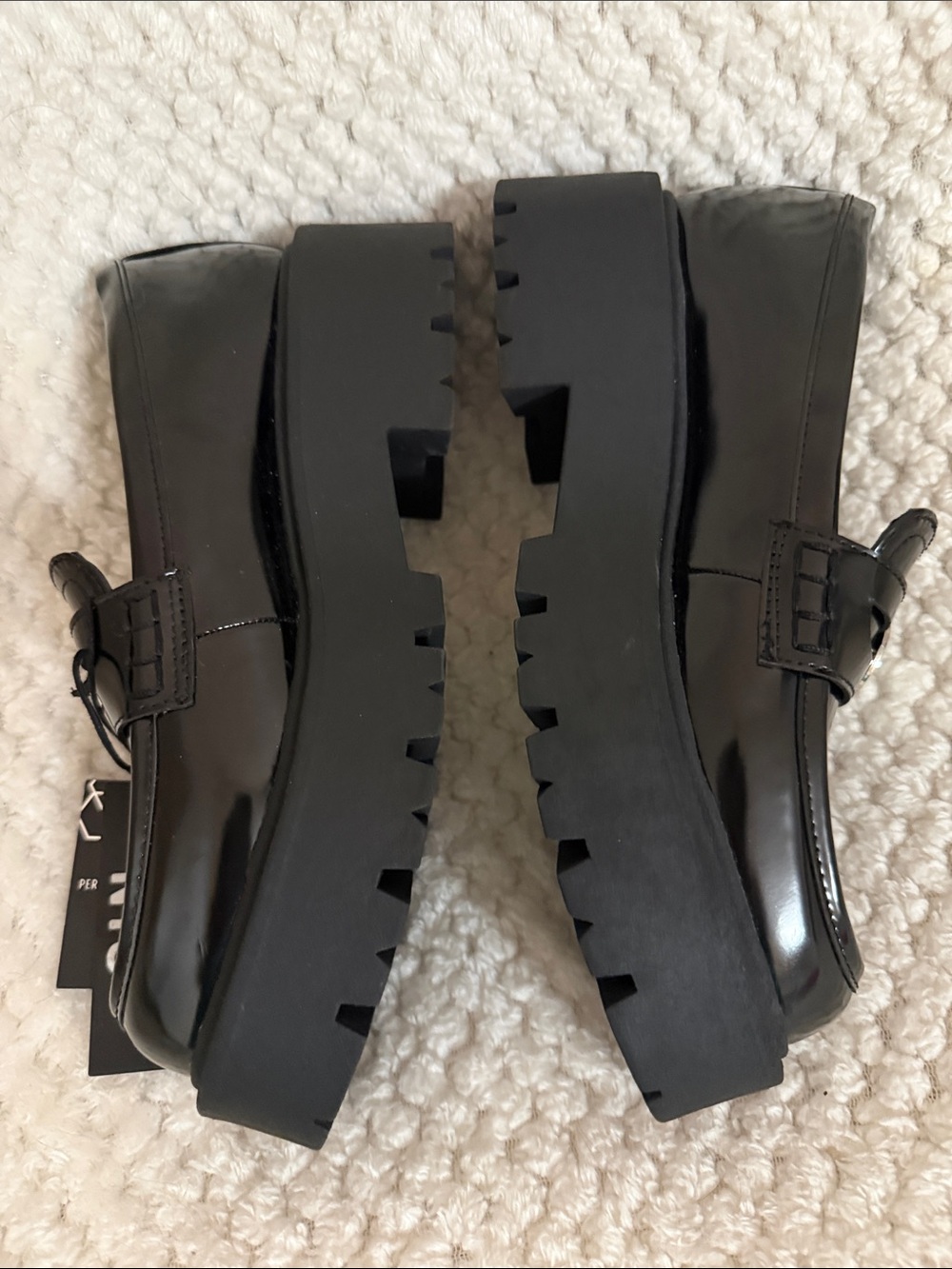 NWT Women’s 8 Madden New York City Lug Sole Coin Black Patent Loafer Cottagecore - Picture 6 of 12